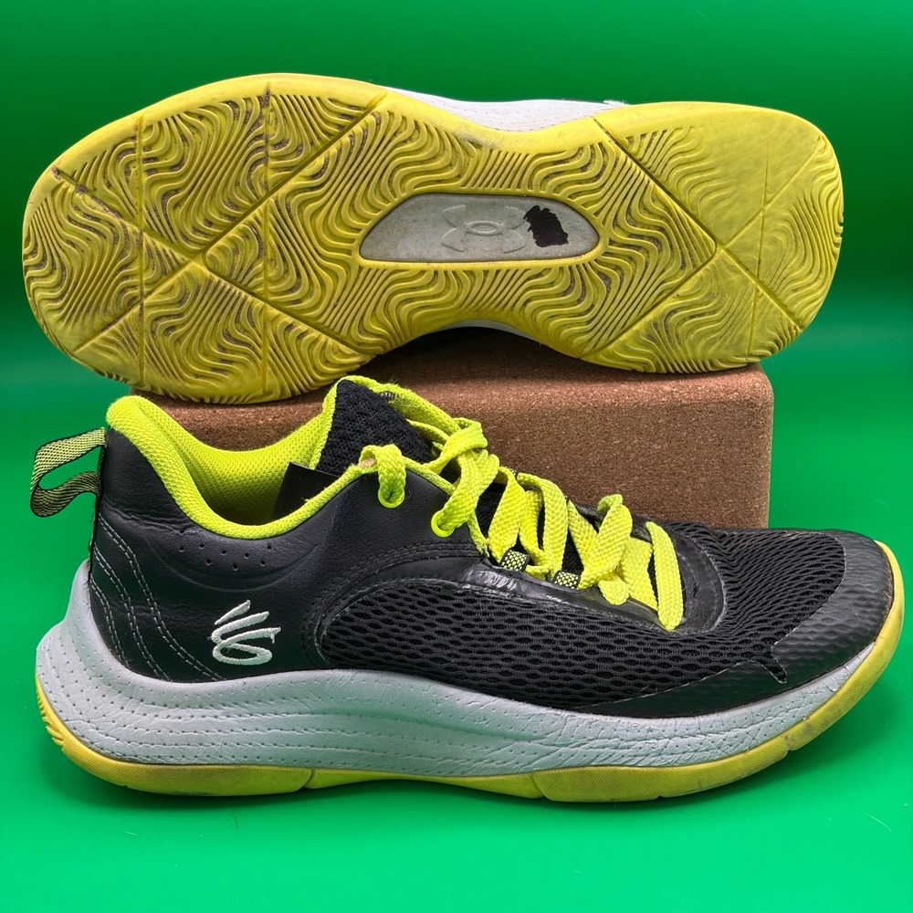 Under Armour Steph Curry 3Z6 Basketball Shoes Kids 7Y Black Neon Green Sneakers